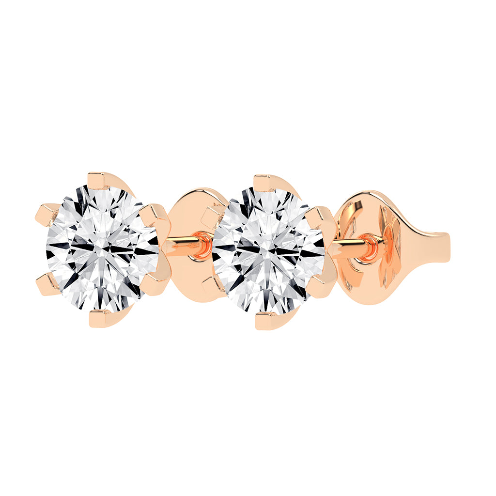2Ct Round Shape Yellow Gold Solitaire Studs Earrings