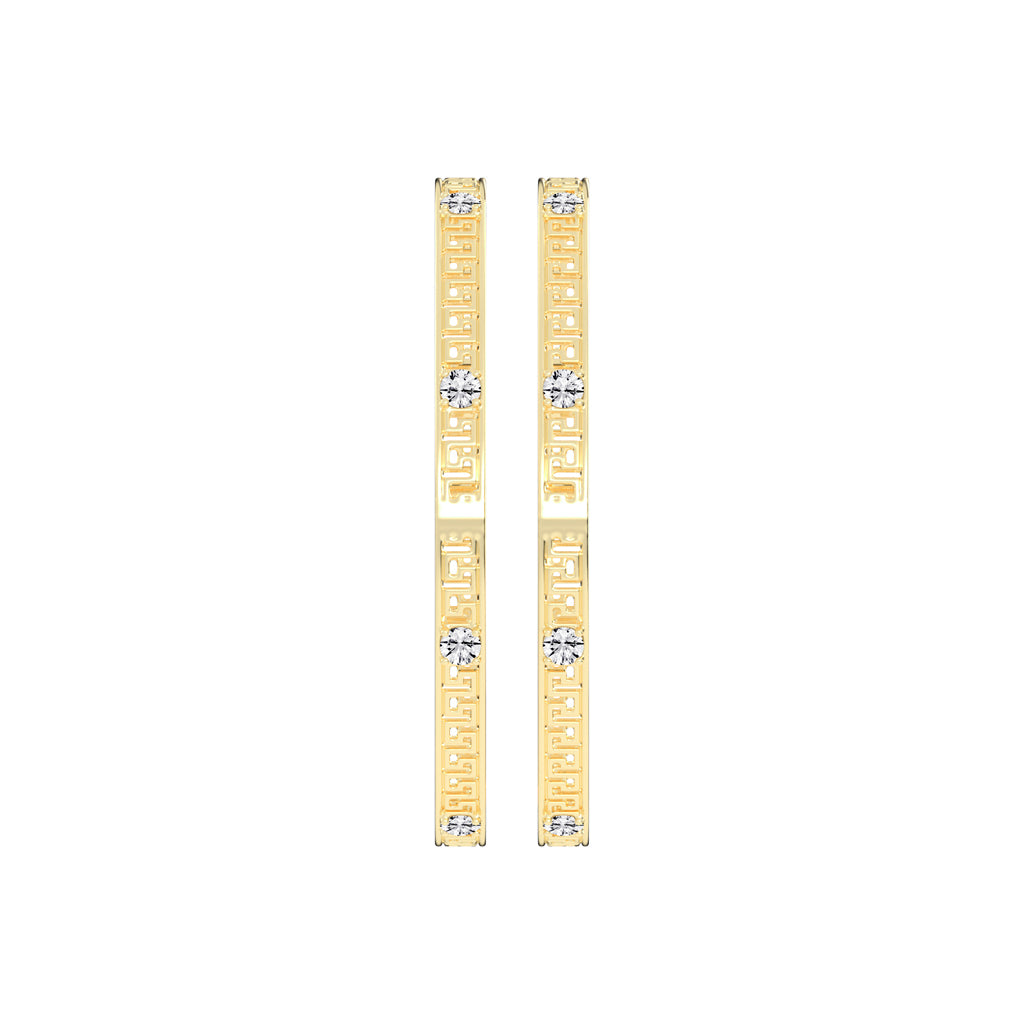 Luxury Diamond Accented Greek Key Eternity Bangle Bracelet Elegant Yellow Gold Geometric Statement Jewelry