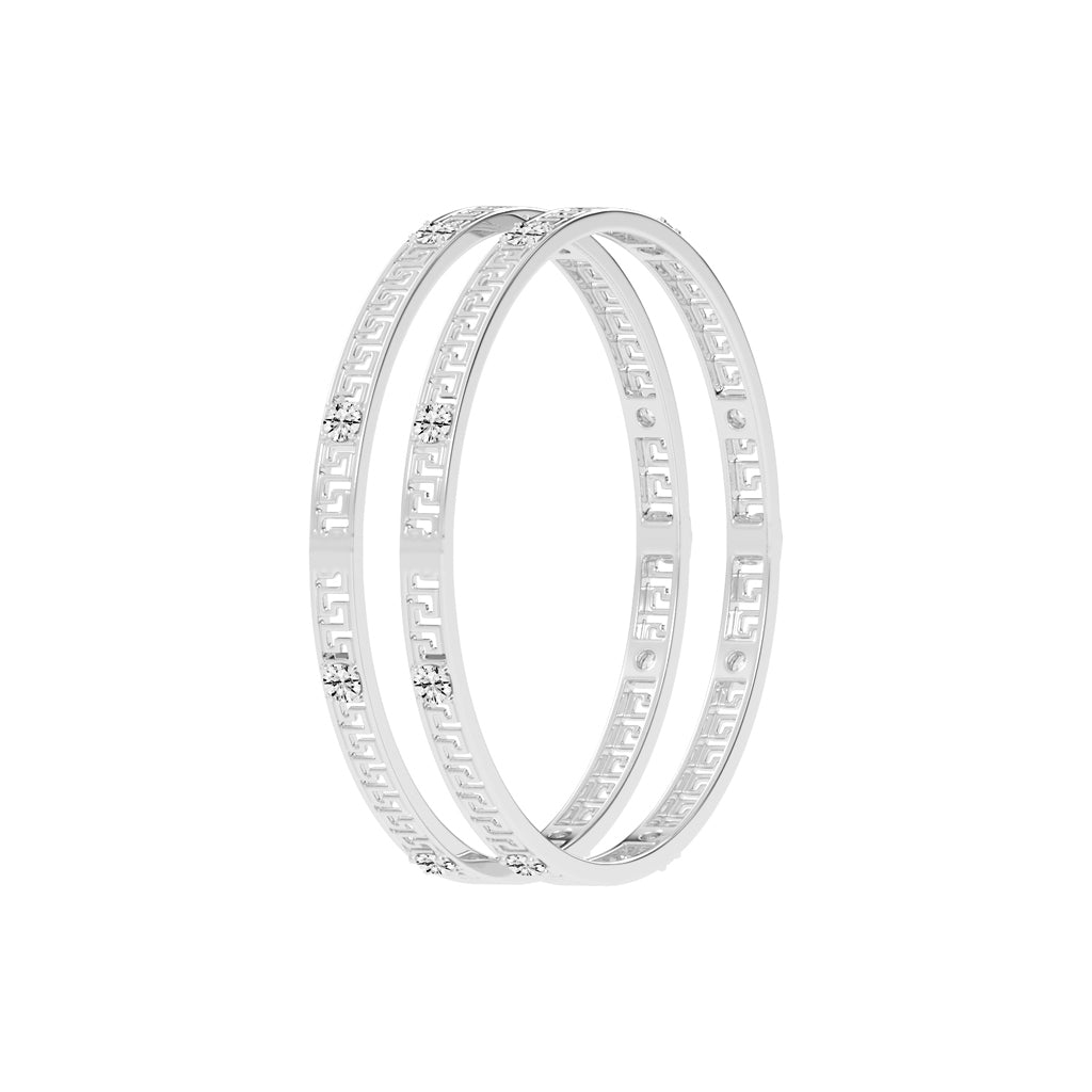 Luxury Diamond Accented Greek Key Eternity Bangle Bracelet Elegant Yellow Gold Geometric Statement Jewelry