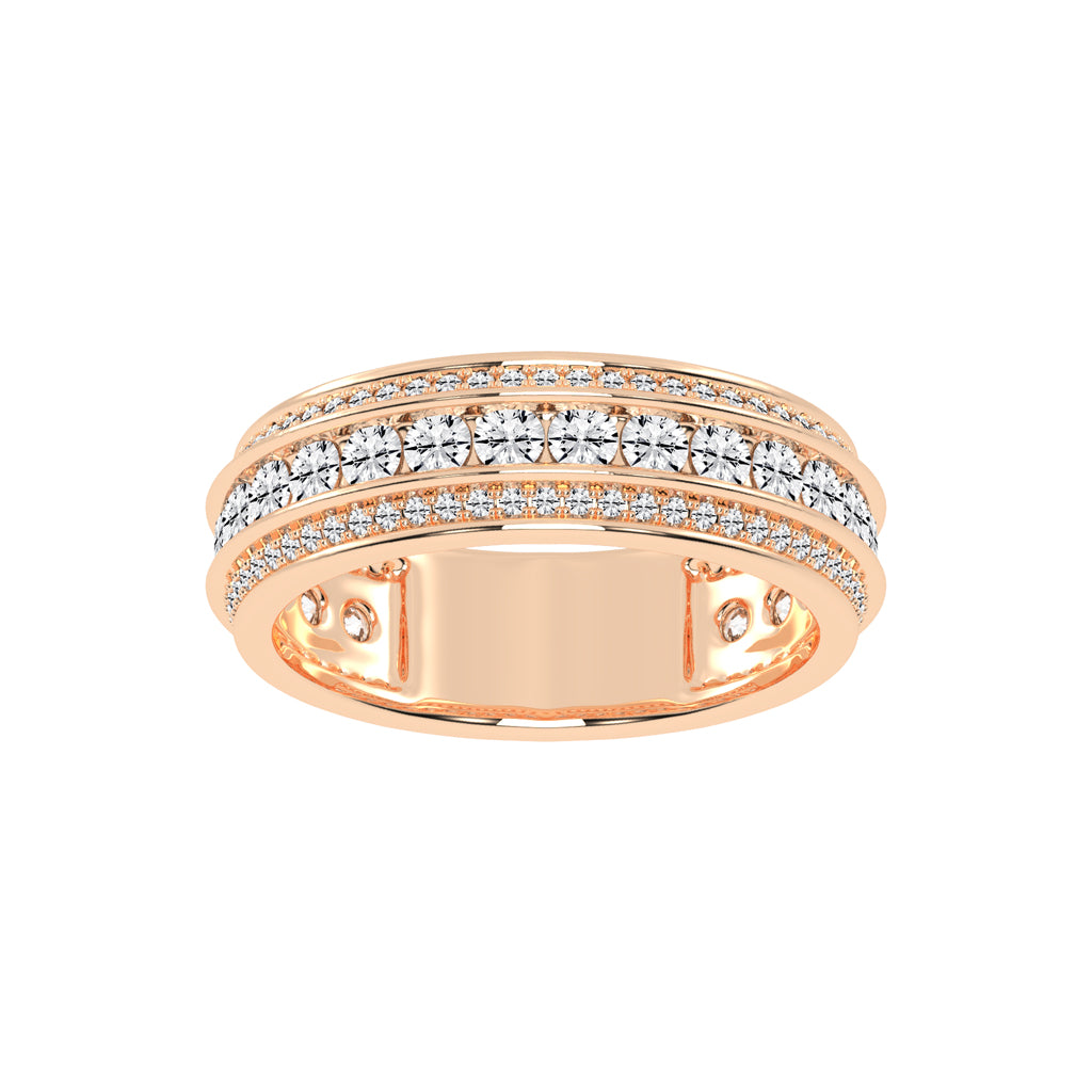 Luxury MultiRow Diamond Eternity Band Elegant Rose Gold Milgrain Accent Statement Ring