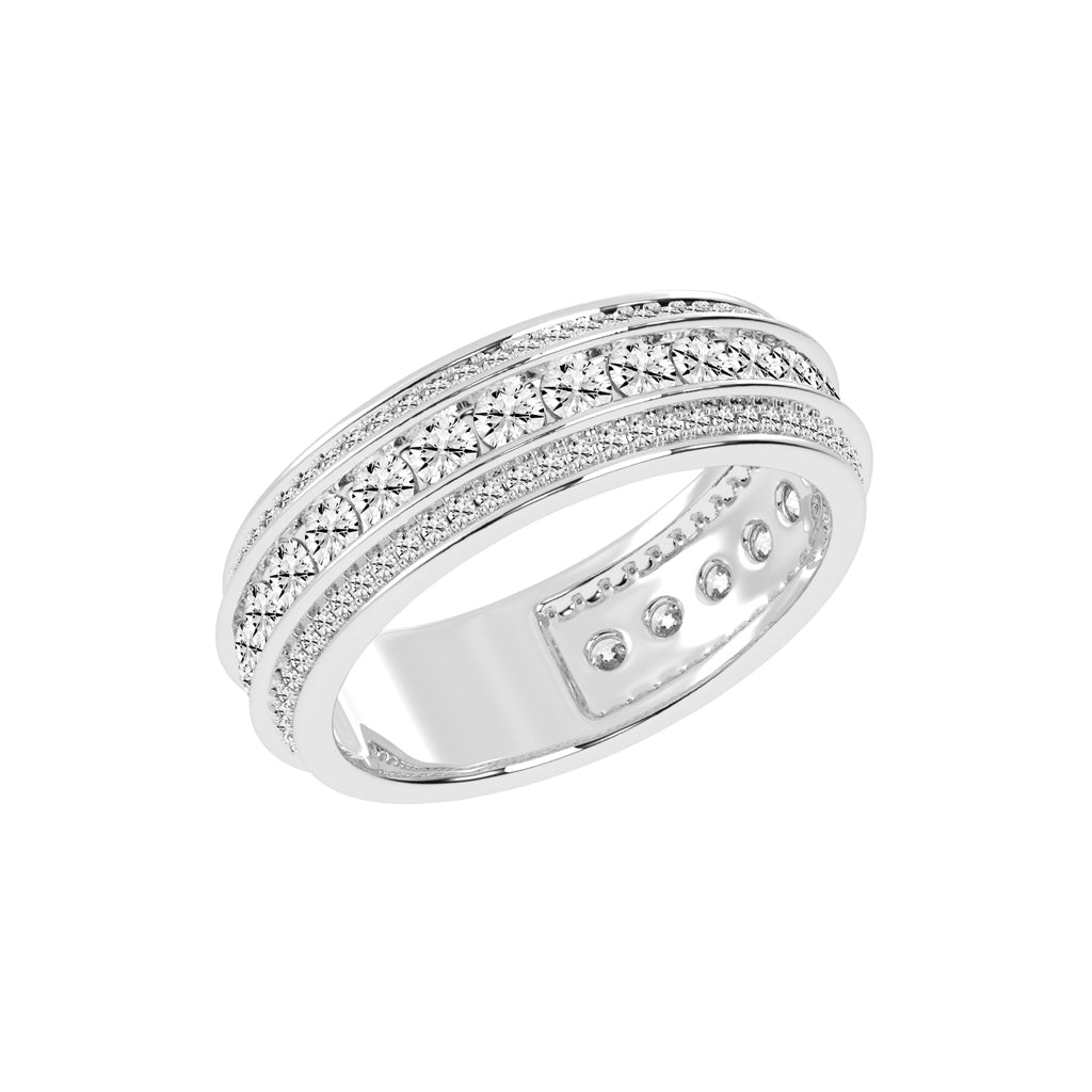 Luxury MultiRow Diamond Eternity Band Elegant Rose Gold Milgrain Accent Statement Ring