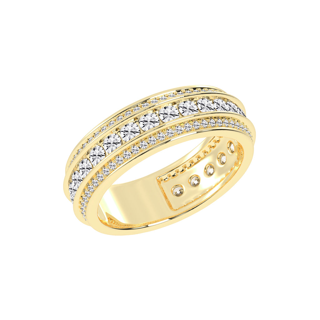 Luxury MultiRow Diamond Eternity Band Elegant Rose Gold Milgrain Accent Statement Ring