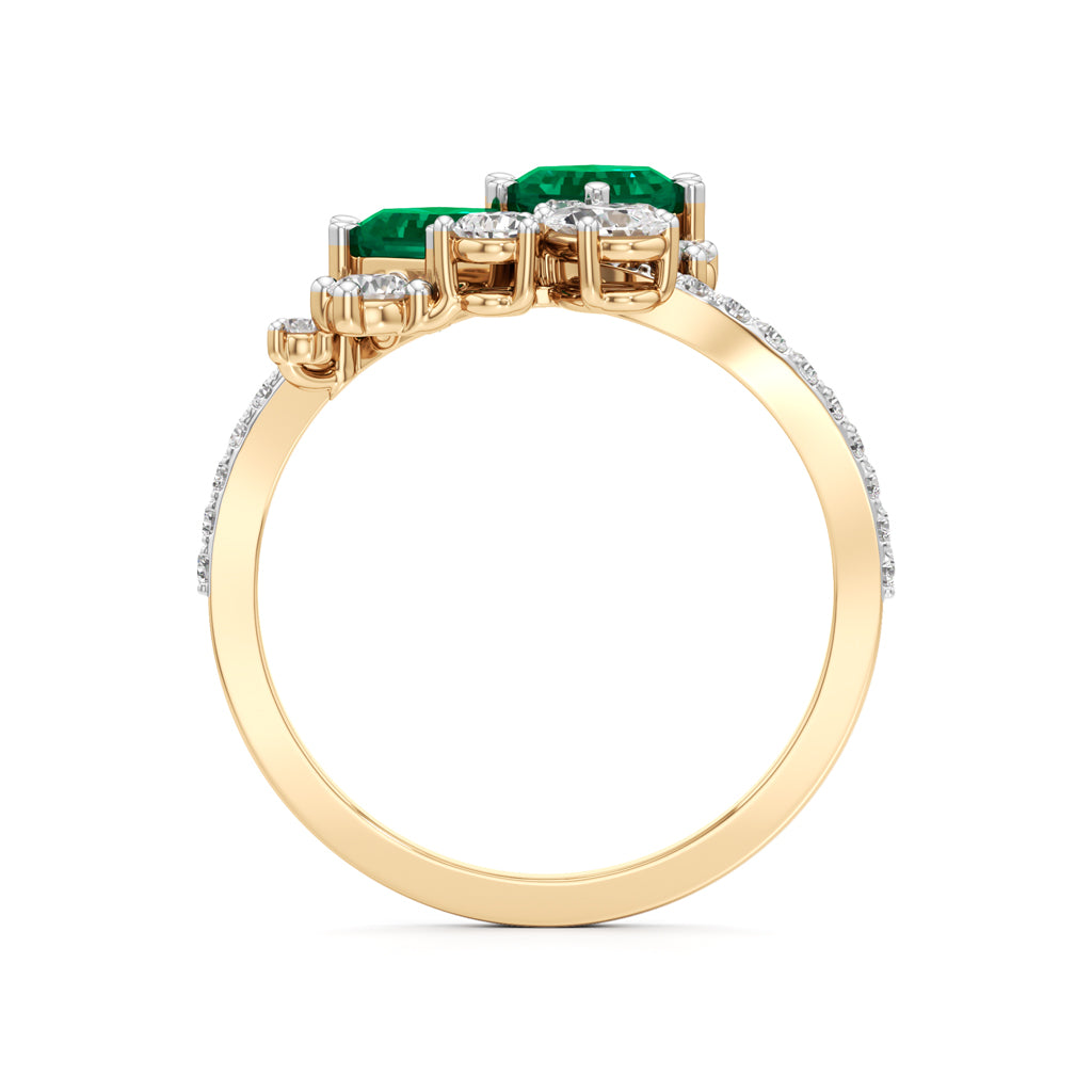 Hexagon Emerald Diamond Cluster Swirl Ring