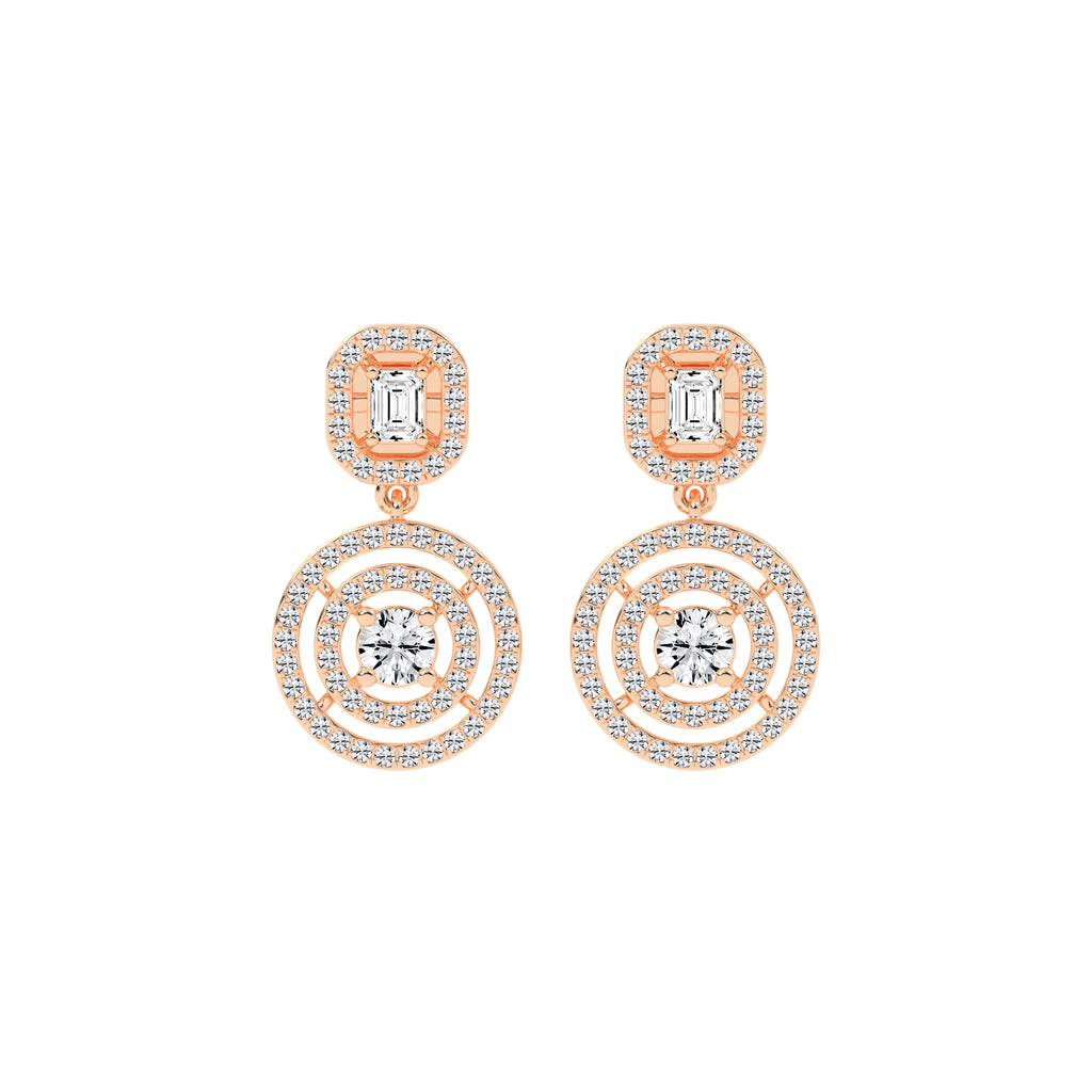 2Ct Round Shape Yellow Gold Dangles Earrings