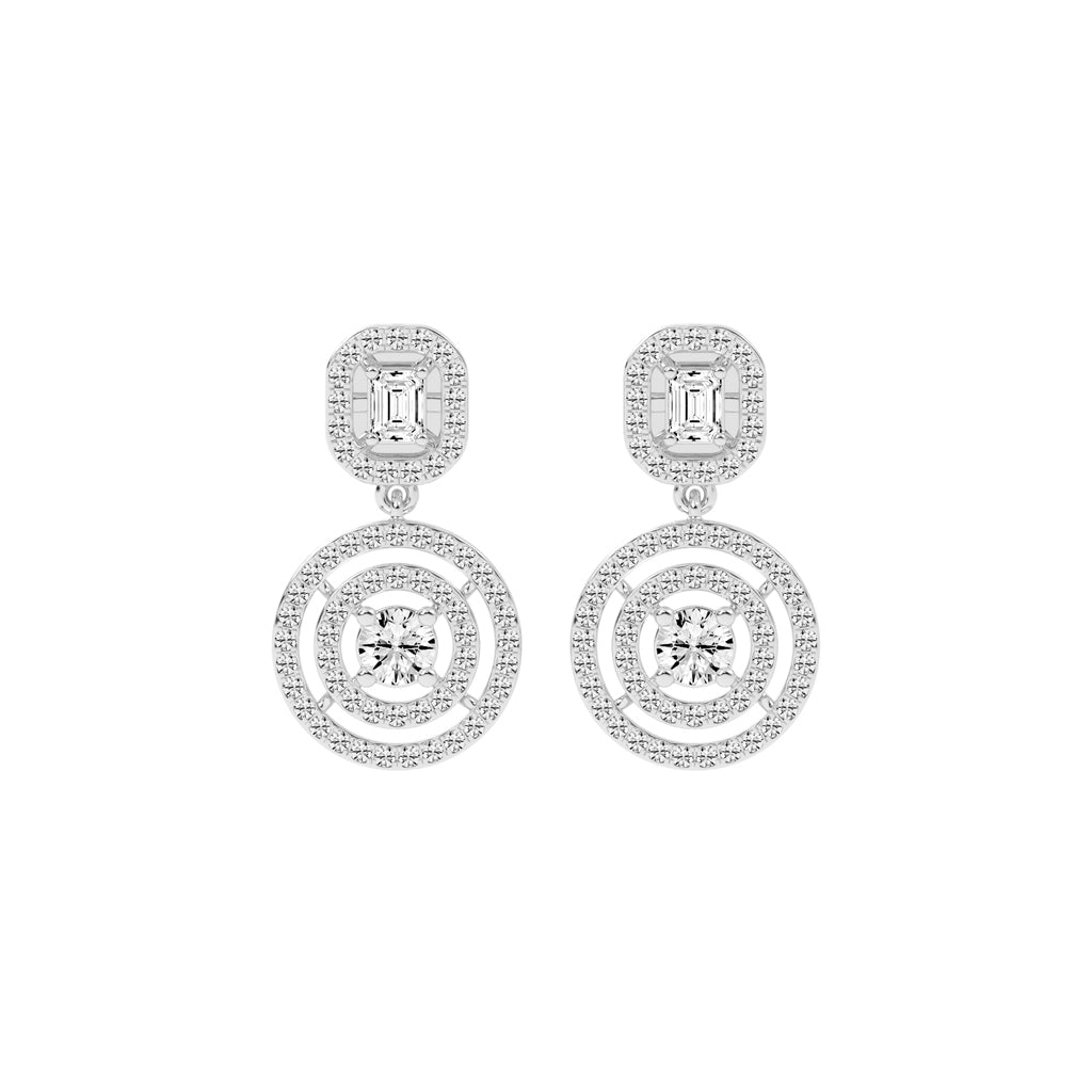 2Ct Round Shape Yellow Gold Dangles Earrings