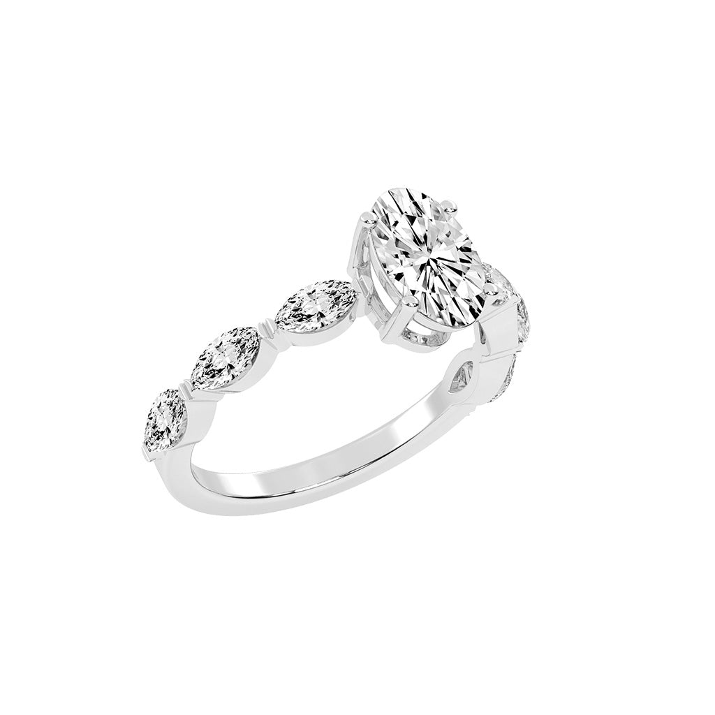 Lustris Vintage Inspired Oval Cut Side Stone Lab Diamond Ring