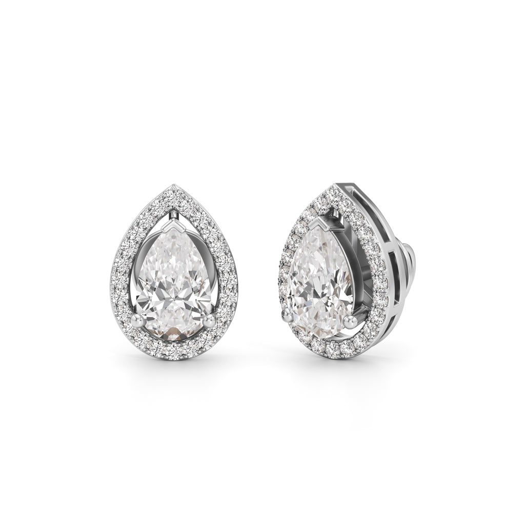 175Ct Pear Shape Halo Studs Earrings