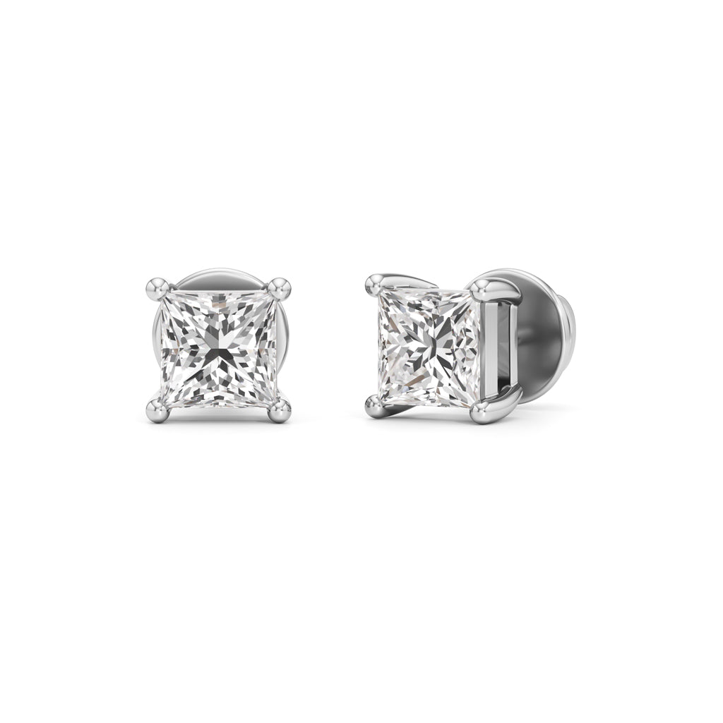 15Ct Princess Shape Solitaire Studs Earrings