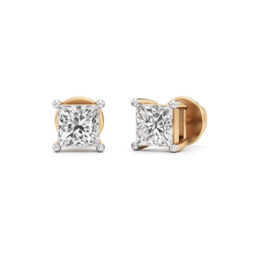 15Ct Princess Shape Solitaire Studs Earrings