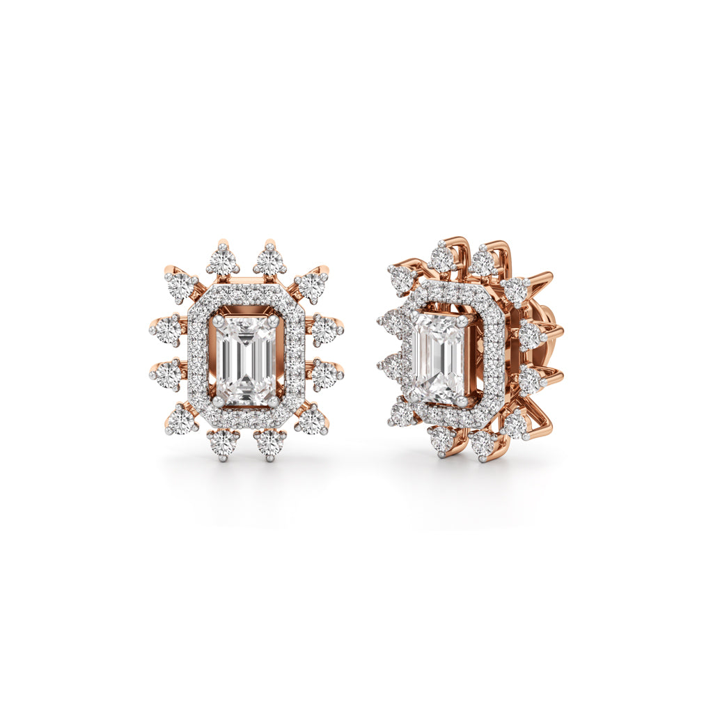225Ct Emerald Shape Halo Studs Earrings