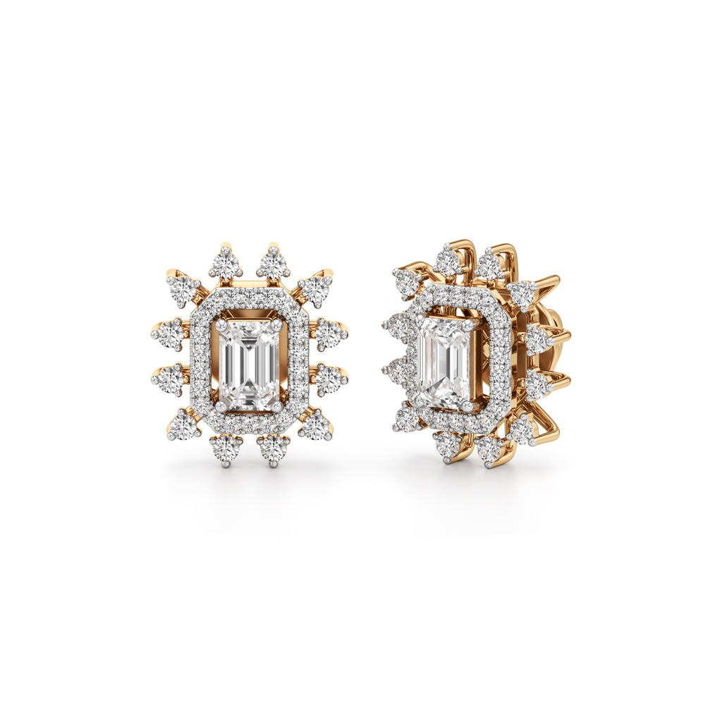 225Ct Emerald Shape Halo Studs Earrings