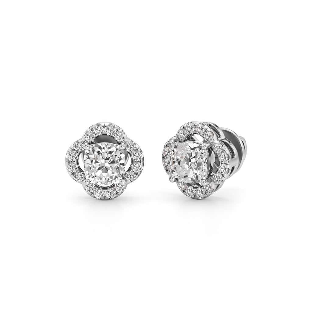 175Ct Cushion Shape Halo Studs Earrings