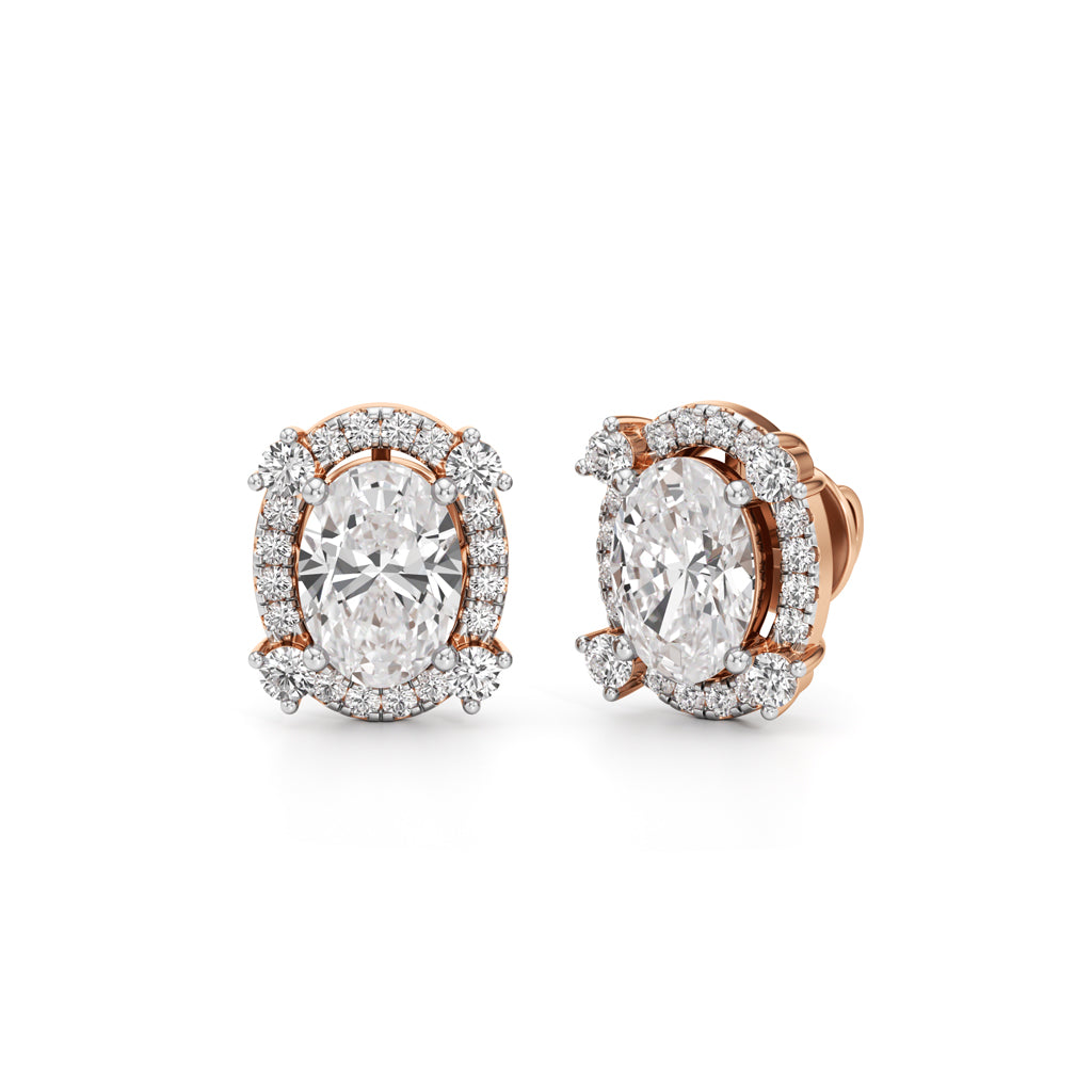 375Ct Oval Shape Halo Studs Earrings