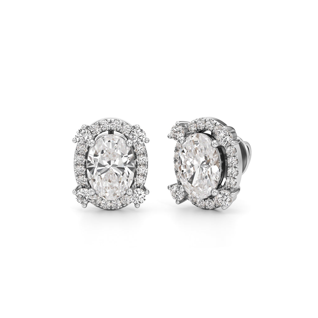 375Ct Oval Shape Halo Studs Earrings