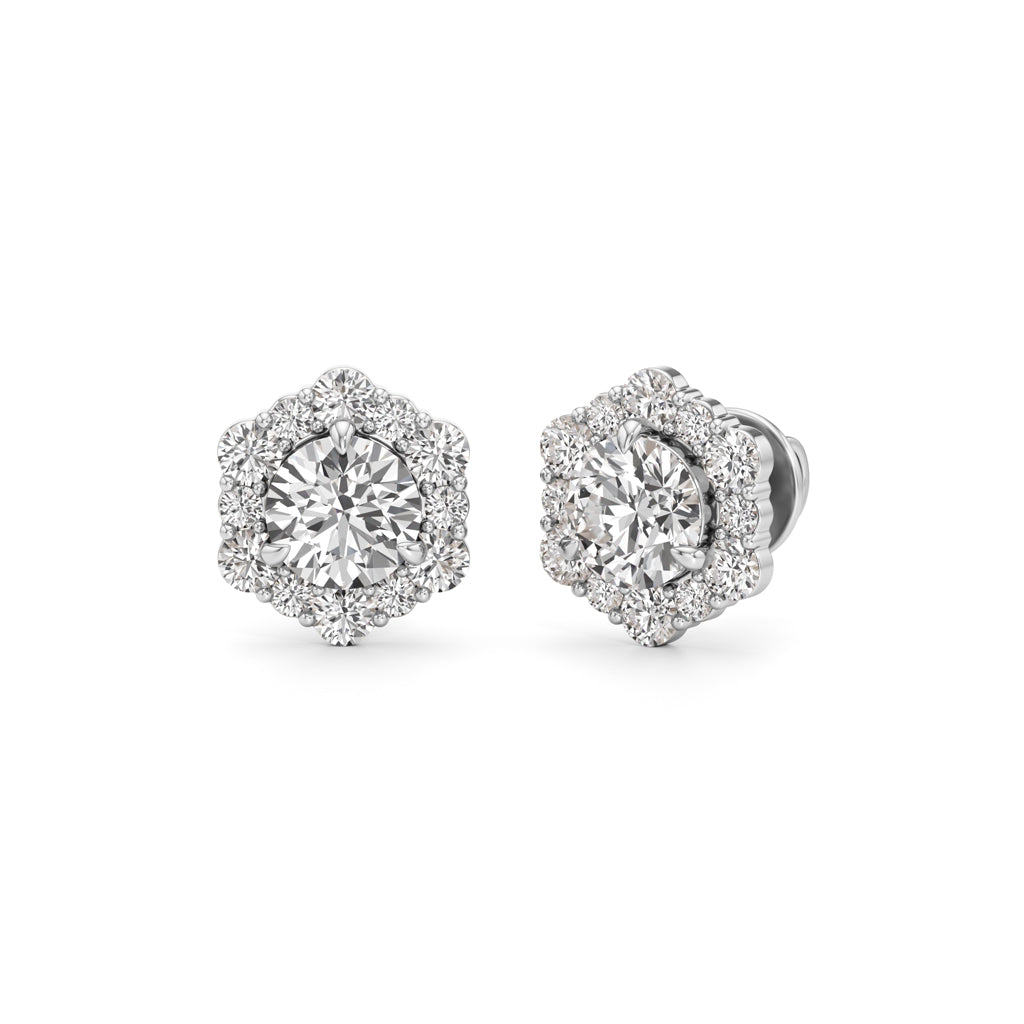 175Ct Round Shape Halo Studs Earrings