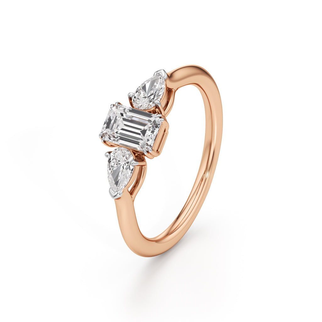 Celestia Emerald Pear Trio Ring