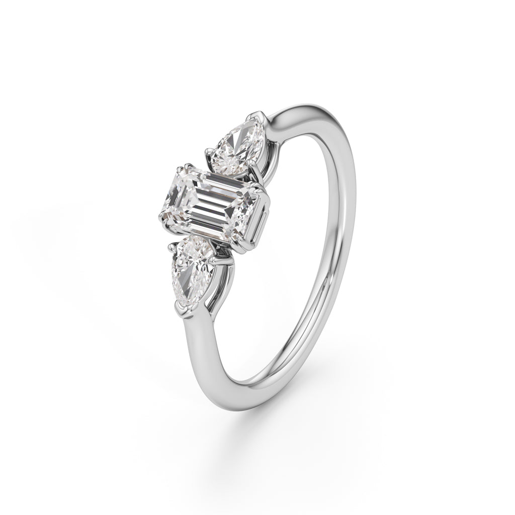 Celestia Emerald Pear Trio Ring