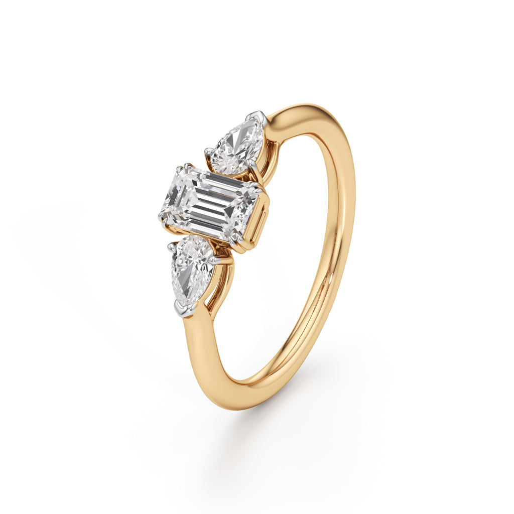 Celestia Emerald Pear Trio Ring