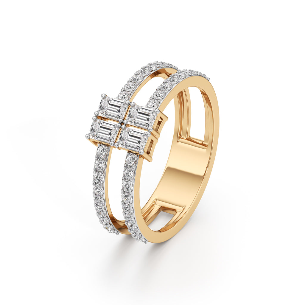 Radiant Quad Diamond Split Shank Ring