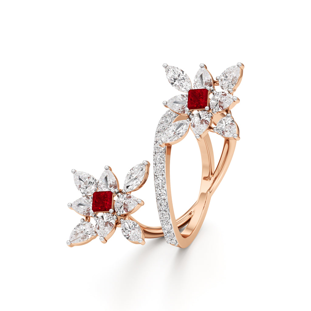 Ruby Diamond Floral Vivid Ring