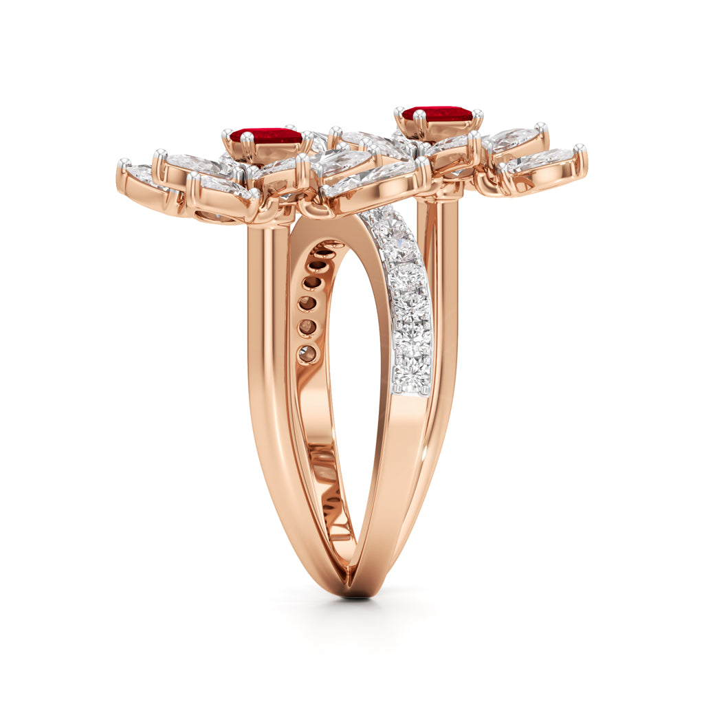 Ruby Diamond Floral Vivid Ring