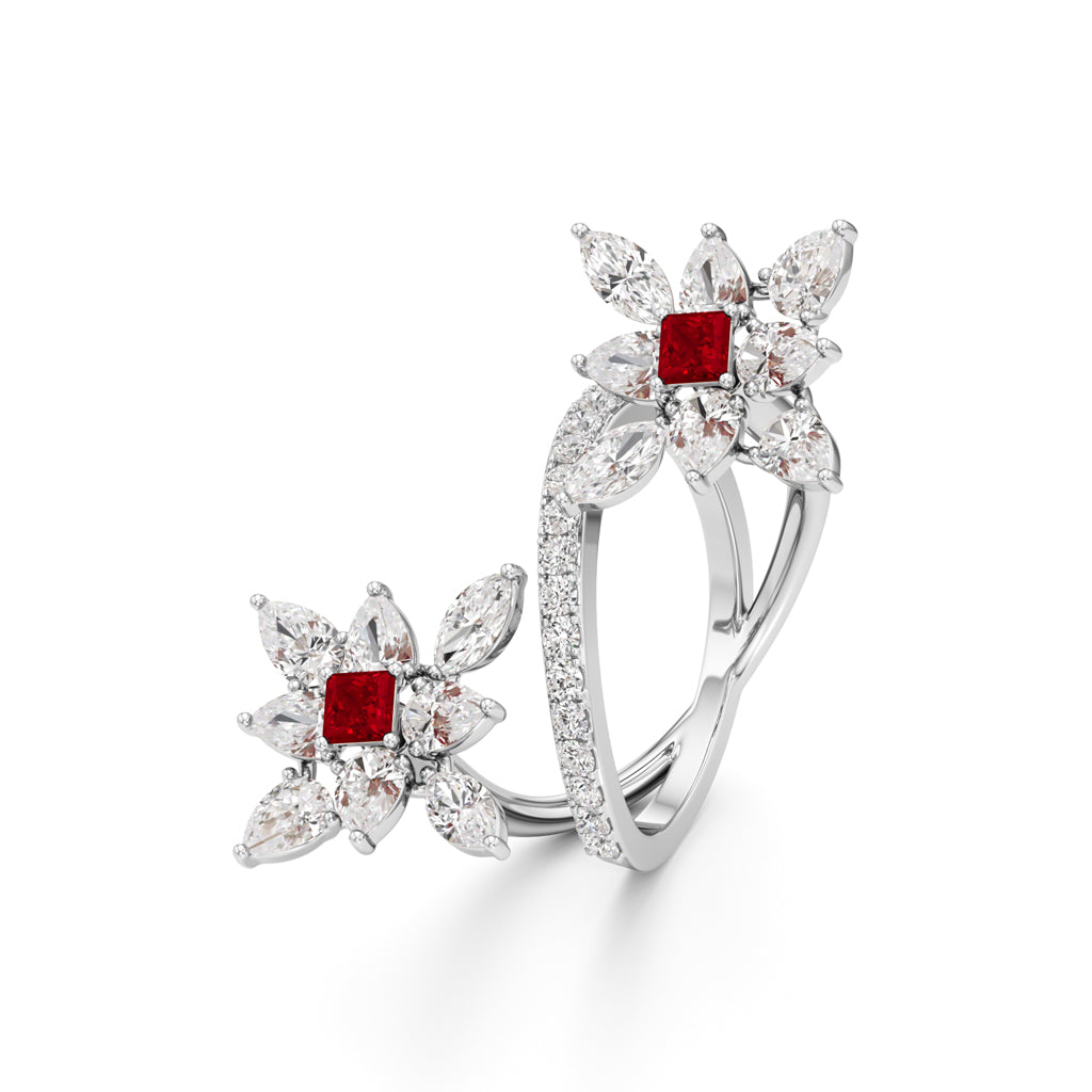 Ruby Diamond Floral Vivid Ring