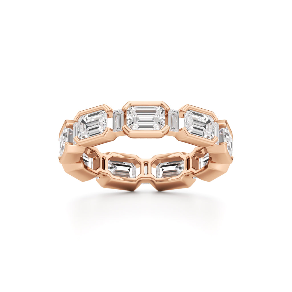 Bezel Set Emerald Baguette Diamond Eternity Band