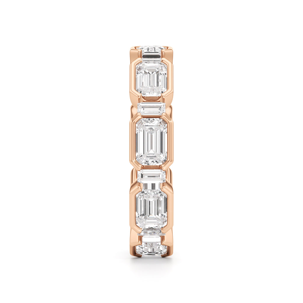 Bezel Set Emerald Baguette Diamond Eternity Band