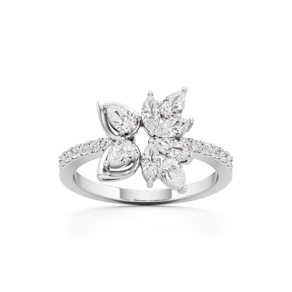 Marquise Pear Diamond Floral Ring