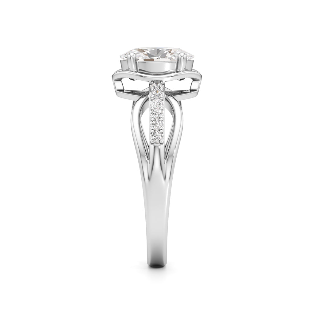 Oval Diamond Bypass Ring with Pave Accents
