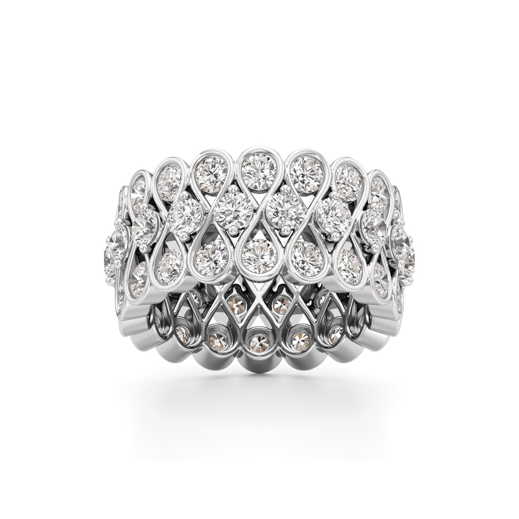 Diamond Lattice Weave Wide Band Ring