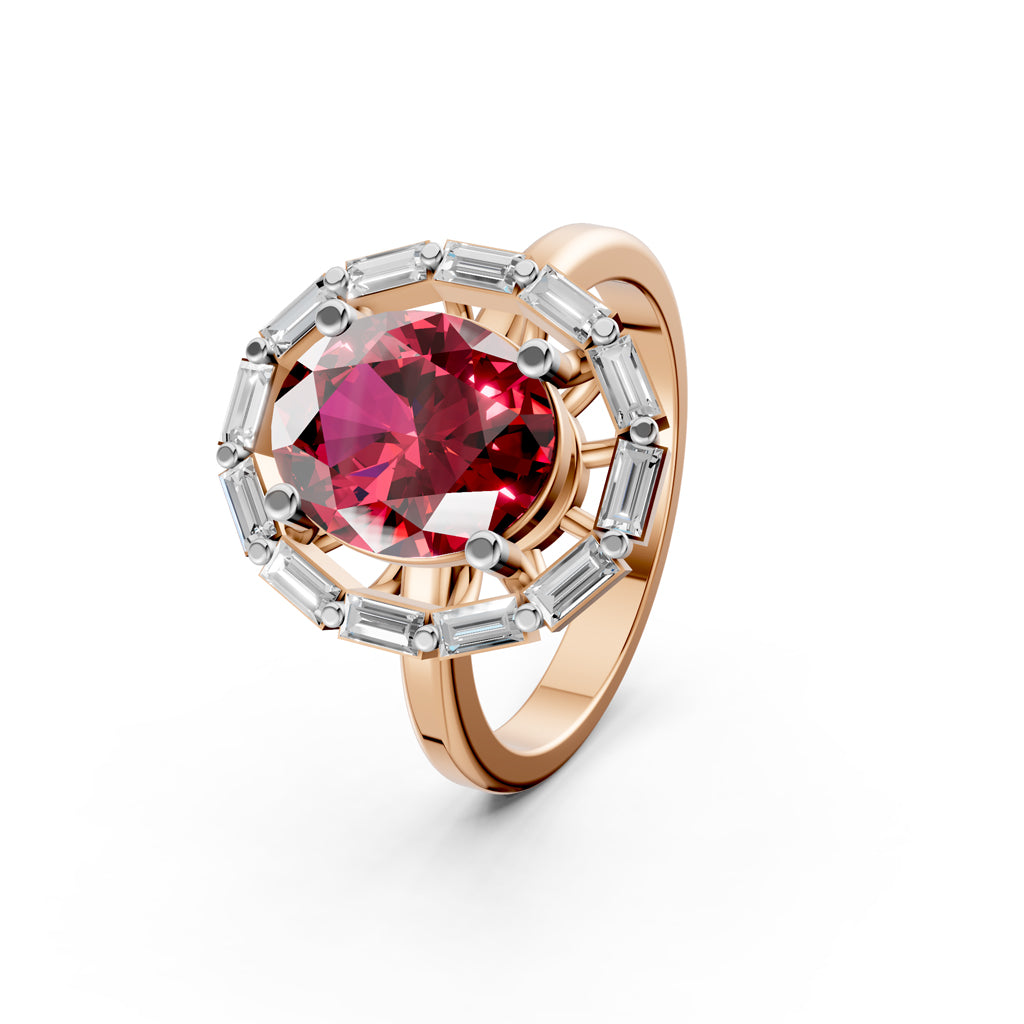 Statement Red Gem Baguette Diamond Ring