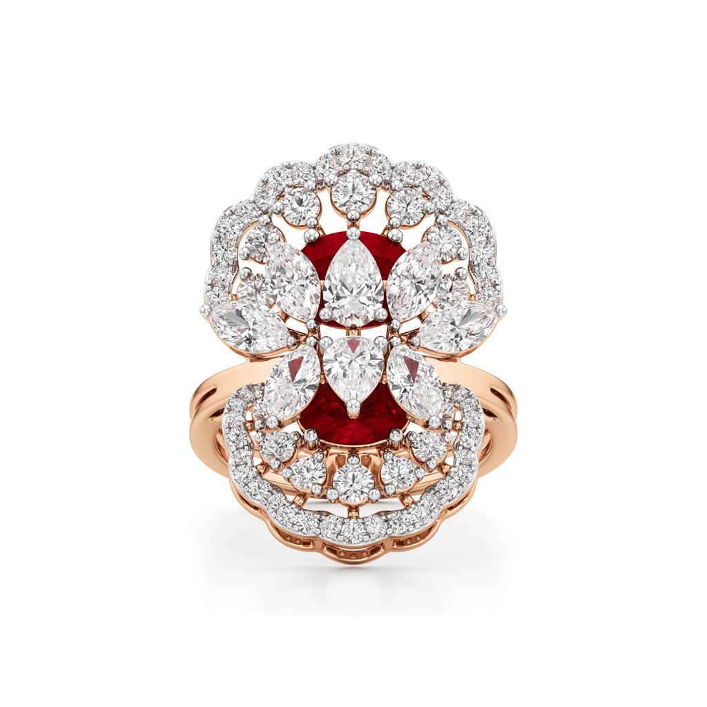 Royal Bloom Diamond Ruby Cluster Ring