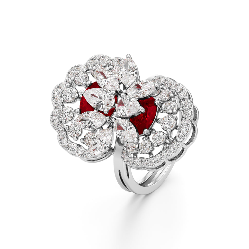 Royal Bloom Diamond Ruby Cluster Ring