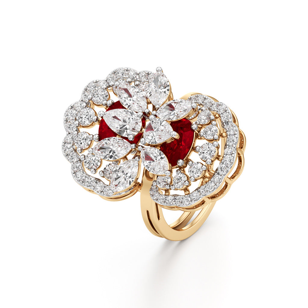 Royal Bloom Diamond Ruby Cluster Ring