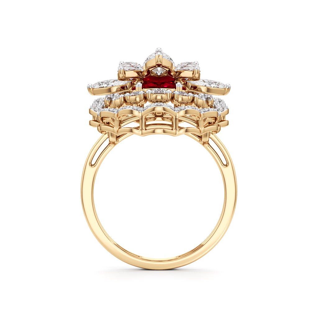 Royal Bloom Diamond Ruby Cluster Ring