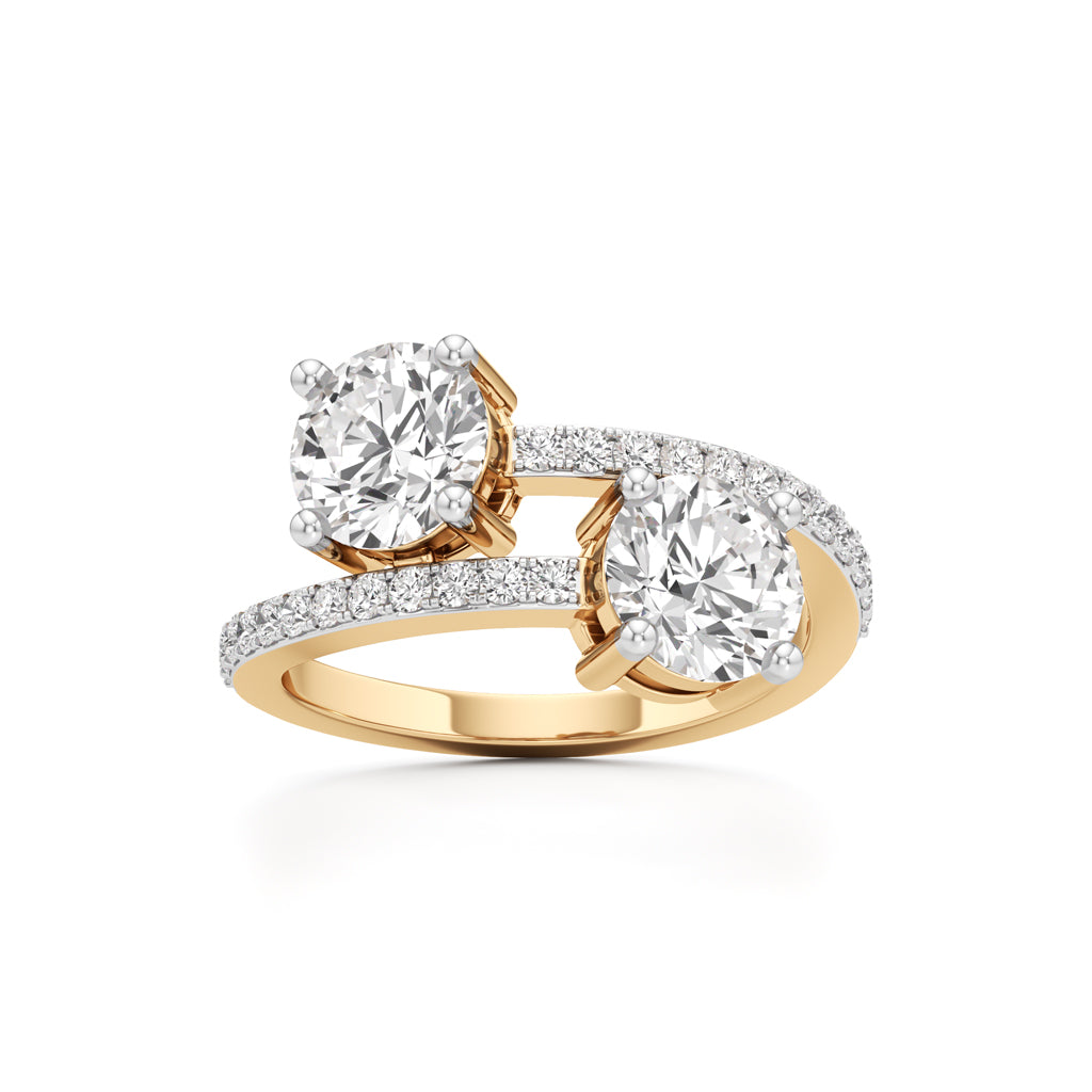 TwoStone Round Diamond Bypass Ring with Diamond Line