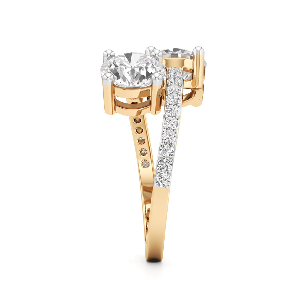 TwoStone Round Diamond Bypass Ring with Diamond Line