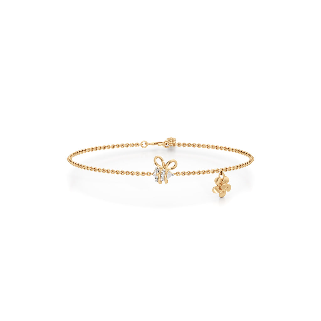 Elegant Silver Vermil Bow Flower Bracelet 65 Inch Delicate Chain