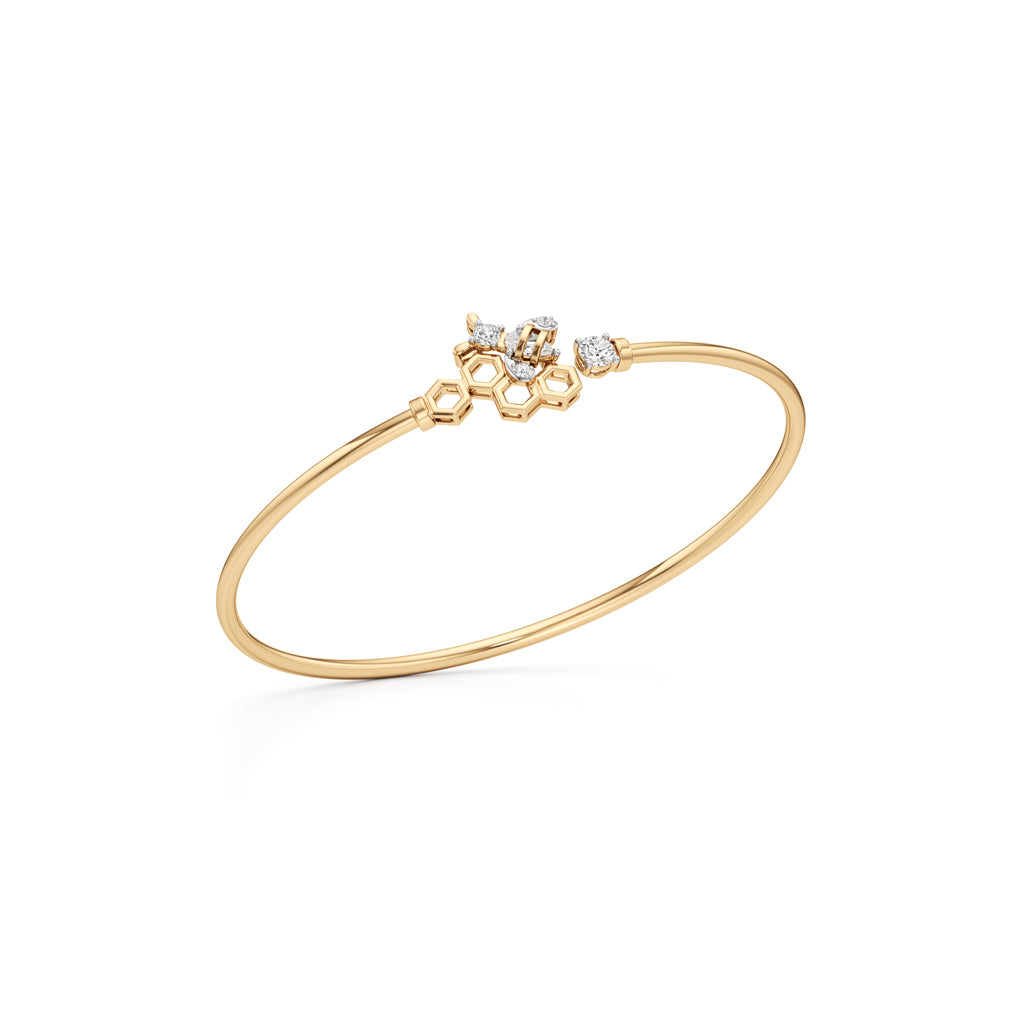 925 Sterling Silver 18K Gold Vermeil Honeycomb Bangle with Lab Grown Diamonds