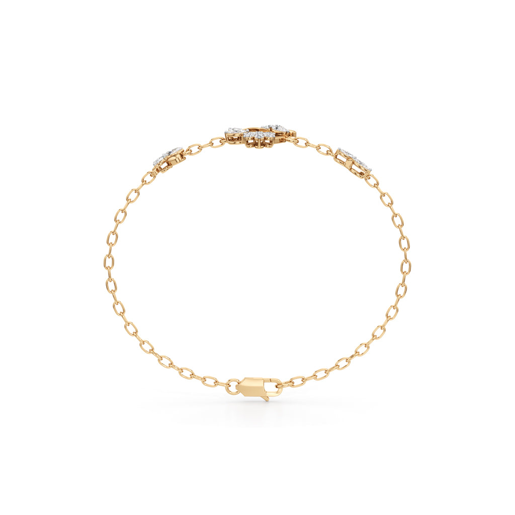 925 Sterling Silver 18K Gold Vermeil Floral Heart Bracelet with Lab Grown Diamonds 7 Inch