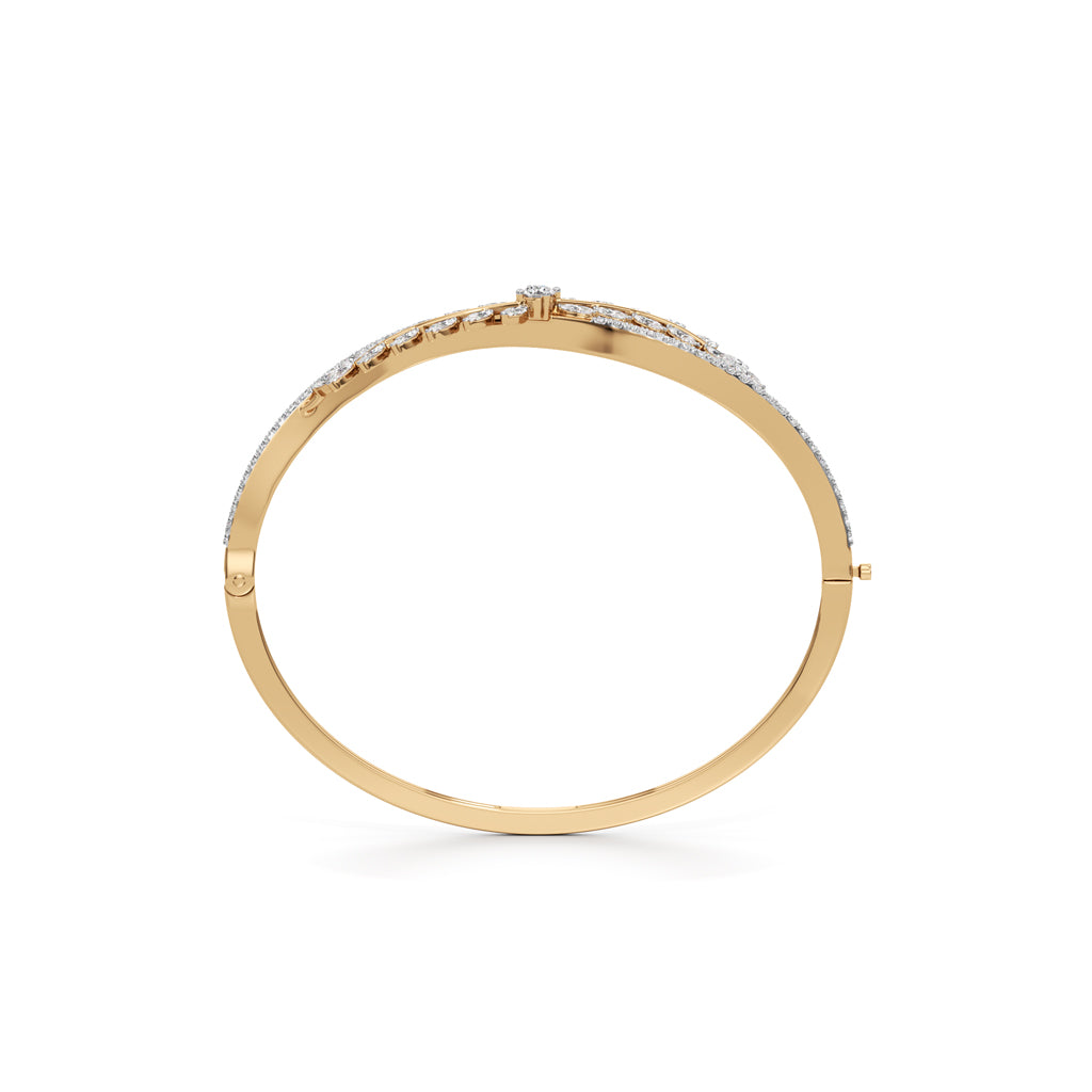 Solid 925 Silver 18k Gold Vermeil Sparkling Marquise LeafMotif Statement Bangle