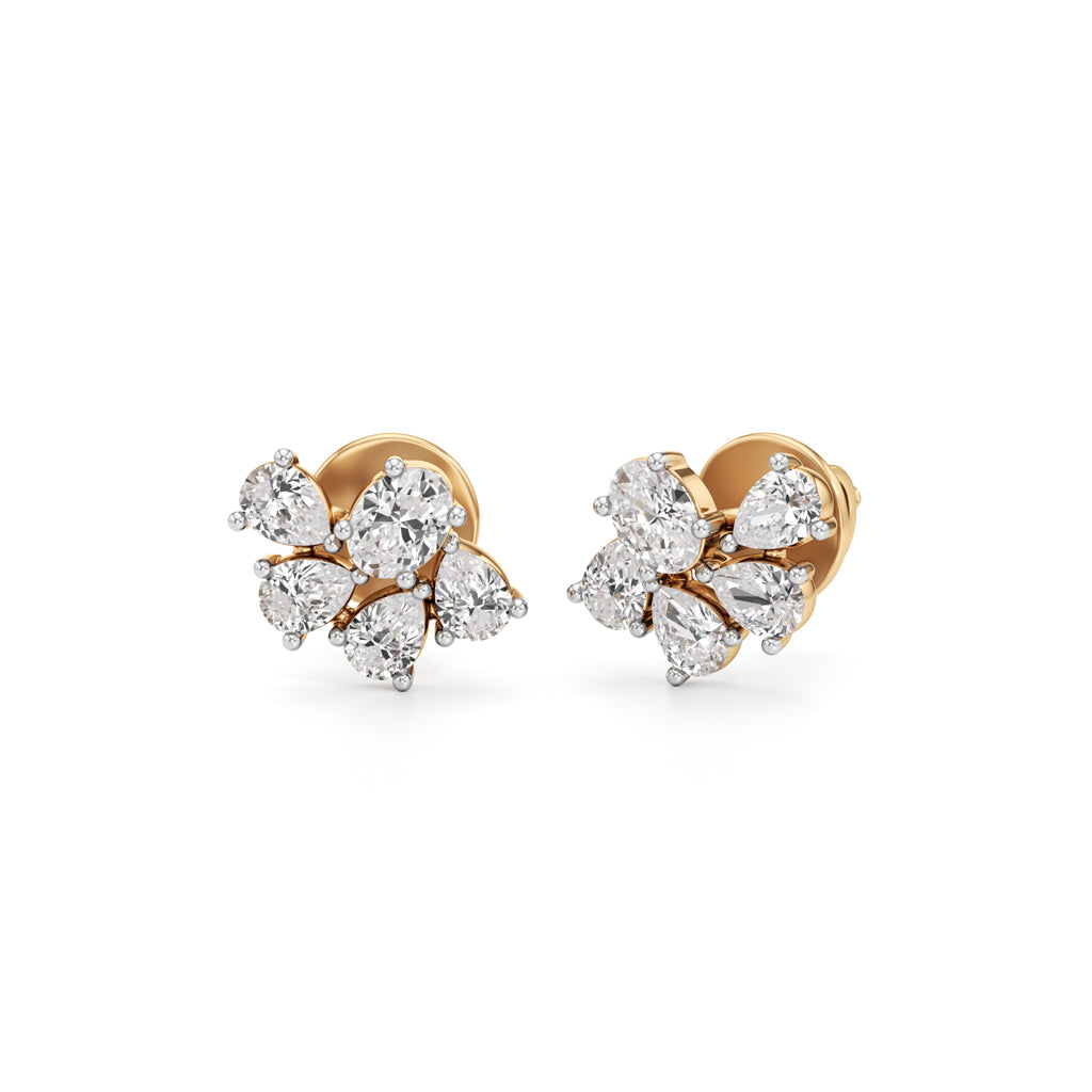 Gorgeous Oval Pear Cluster Studs in 925 silver 18k Gold Plated