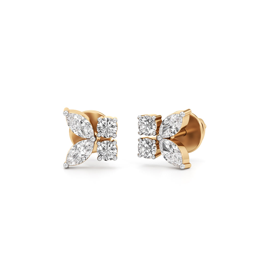 Marquise Round Floral Cluster Studs in 925 silver 18k Gold Plated