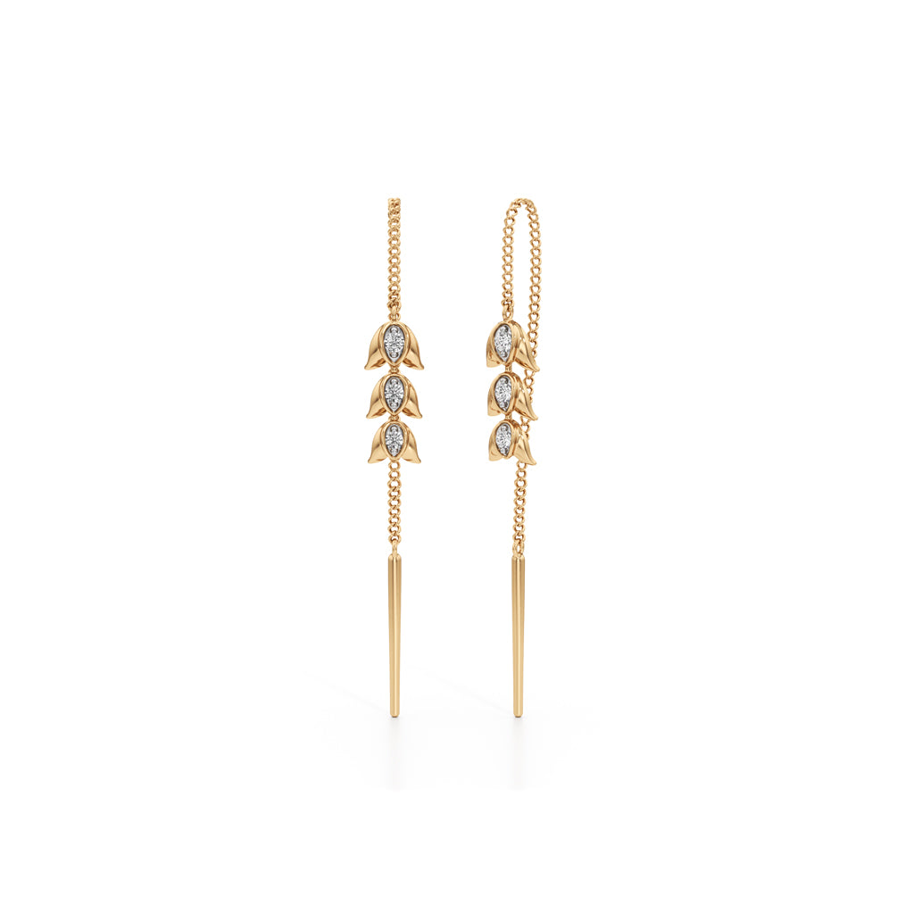 Triple Lotus 925 Silver 18k Gold Vermeil Threader Earrings