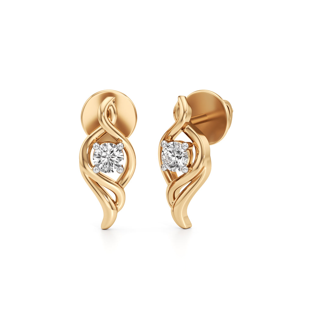 Artistic Flame 925 Silver 18k Gold Vermeil Solitaire Stud Earrings