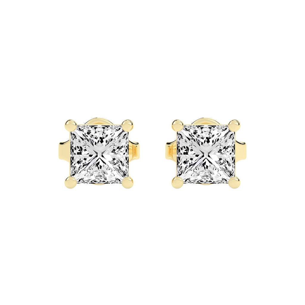 Timeless PrincessCut 925 Silver 18k Gold Plated Solitaire Stud Earrings