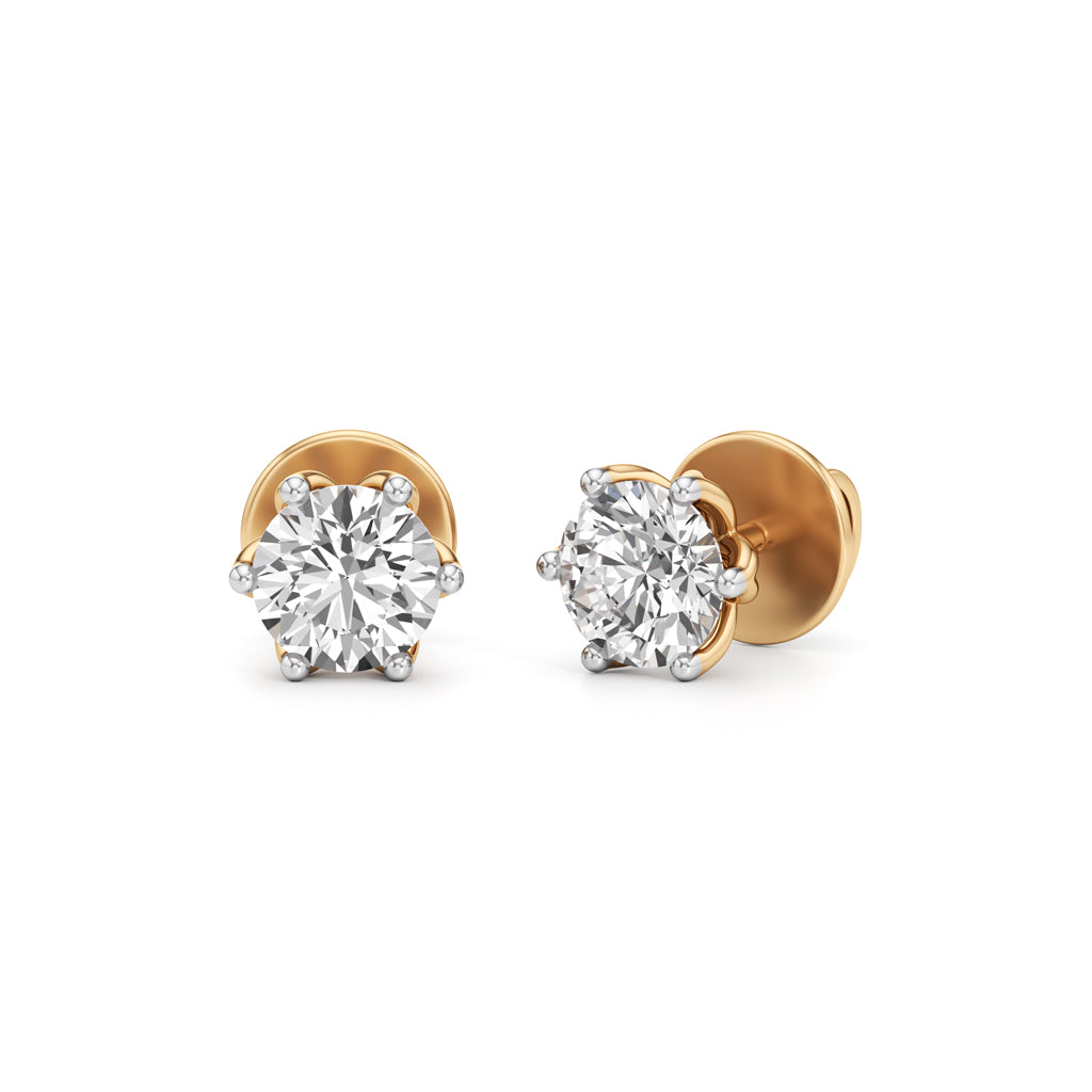 Exquisite Lotus Solitaire 925 Silver 18k Gold Vermeil Stud Earrings