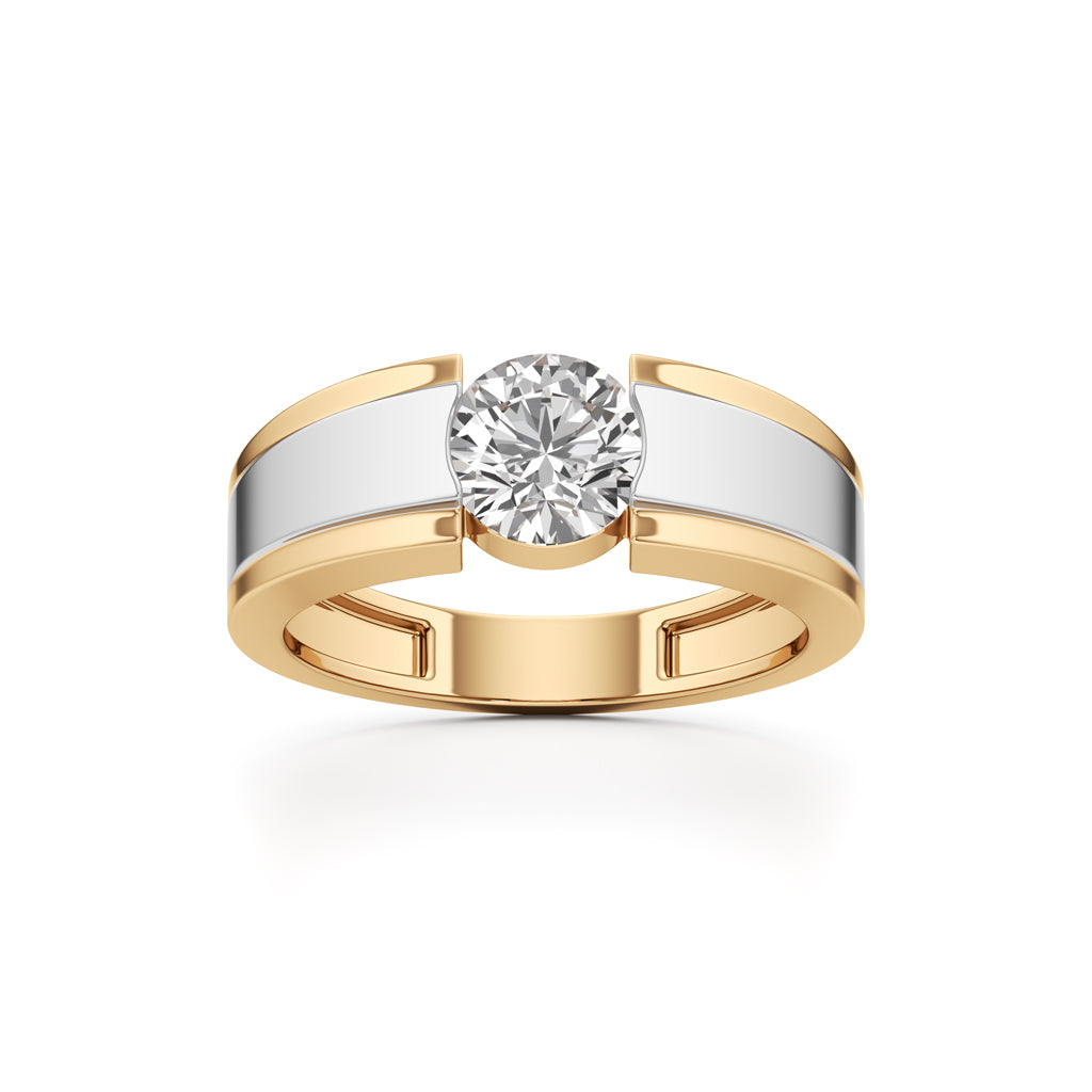 Architectural Bold Solitaire 925 Silver 18k Gold Vermeil Mens Sparkle Ring