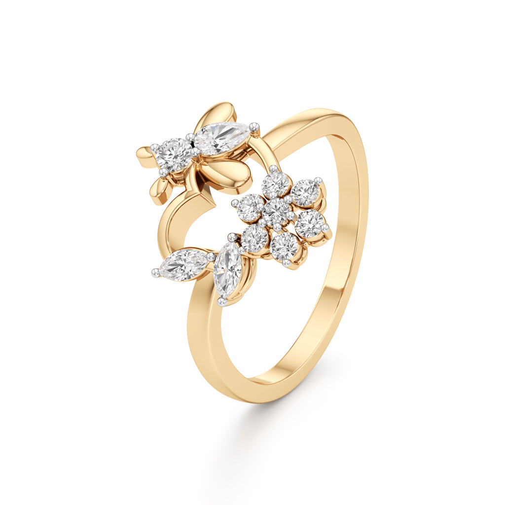 Botanical Heart Floral Cluster 925 Silver 18k Gold Plated Artisan Statement Ring